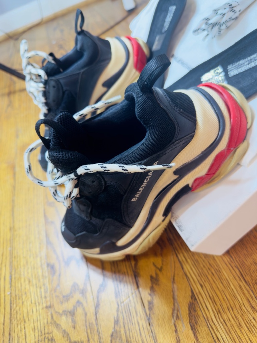 Balenciaga Chunky Sneakers in Black, cream & Red Accent for women